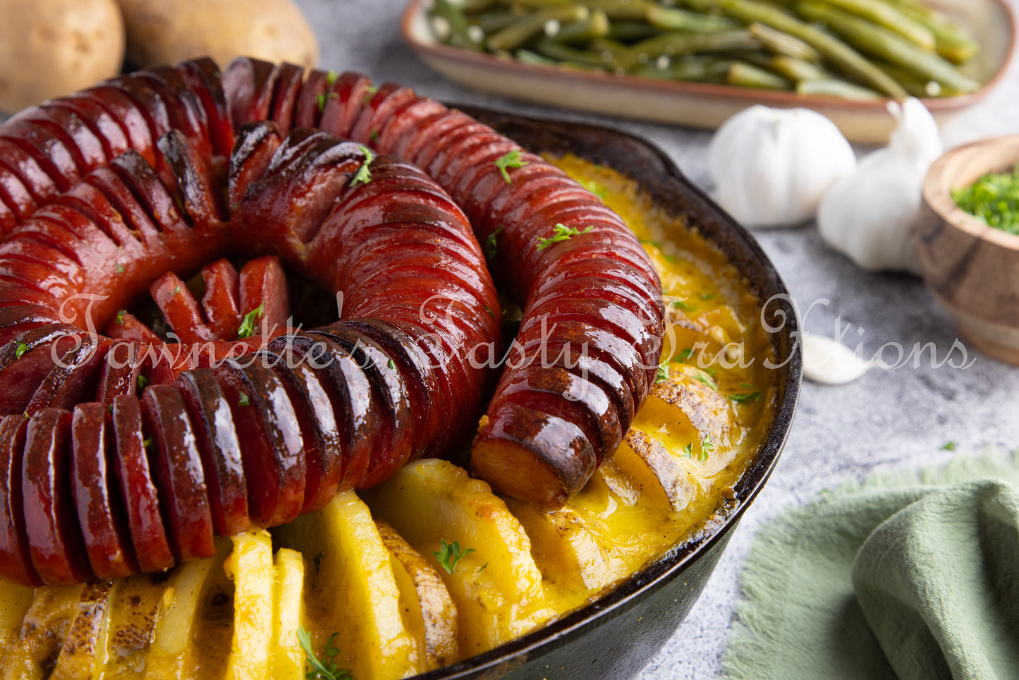 Cheesy Potatoes with Hasselback Smoked Sausage