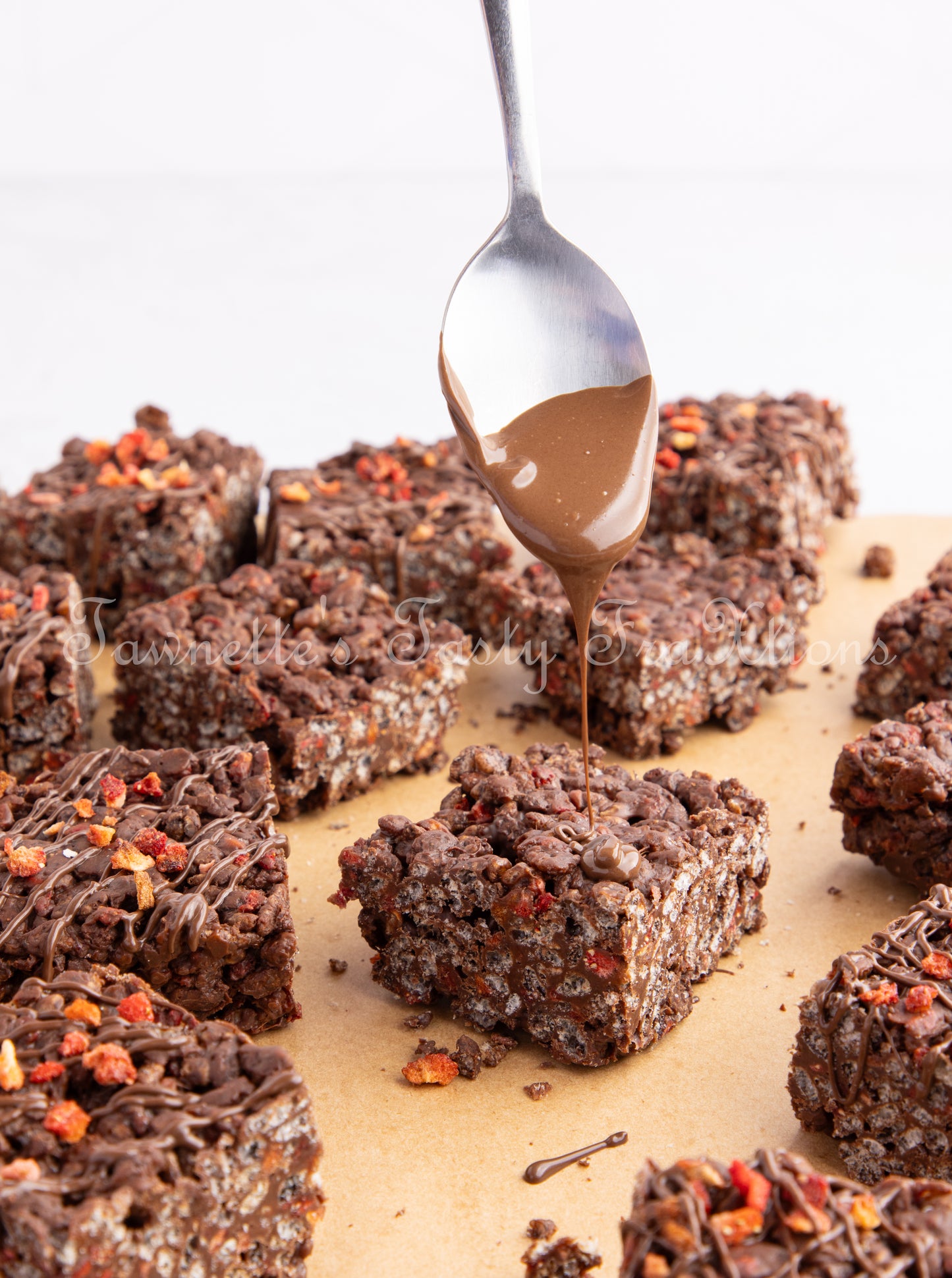 Chocolate Krispie Treats with Strawberries