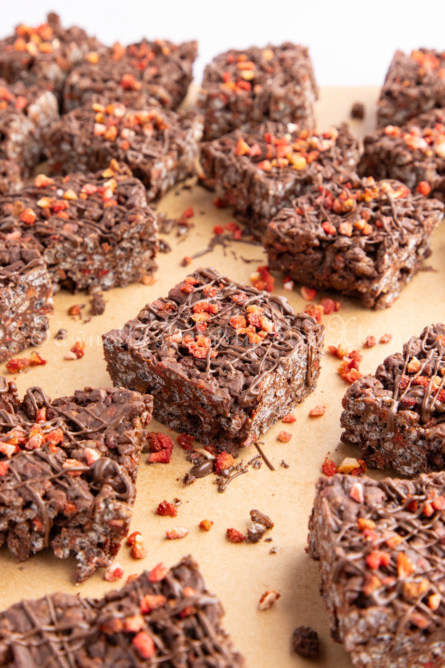 Chocolate Krispie Treats with Strawberries