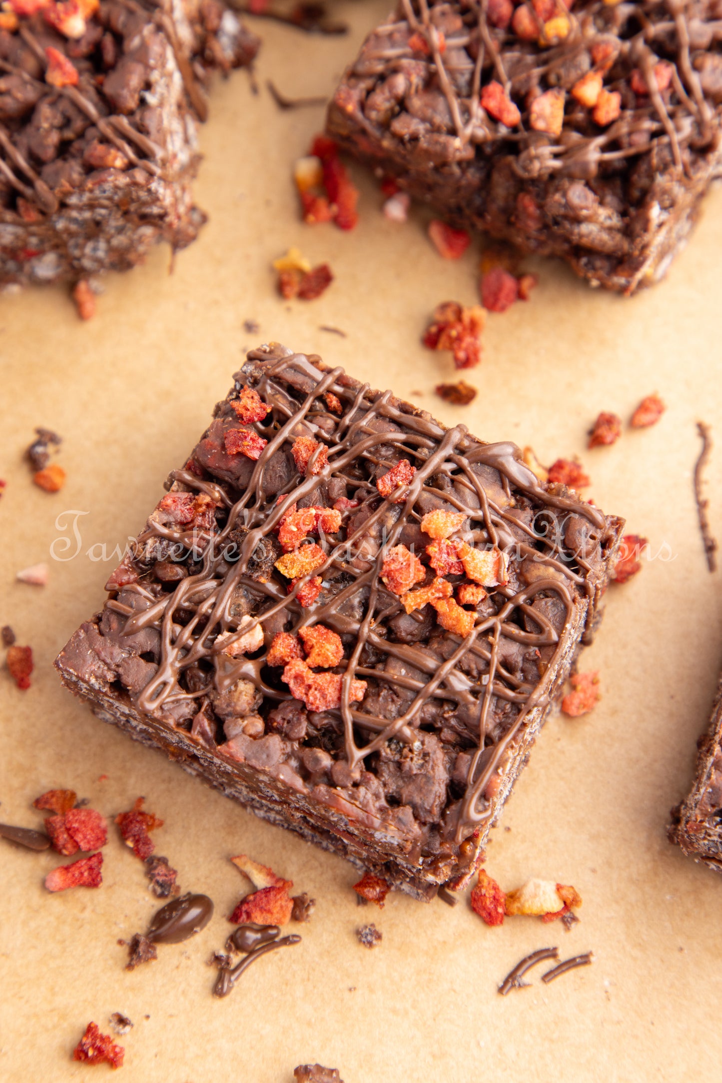 Chocolate Krispie Treats with Strawberries