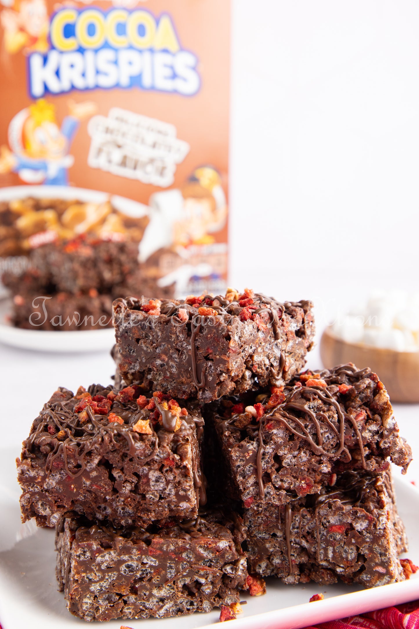 Chocolate Krispie Treats with Strawberries