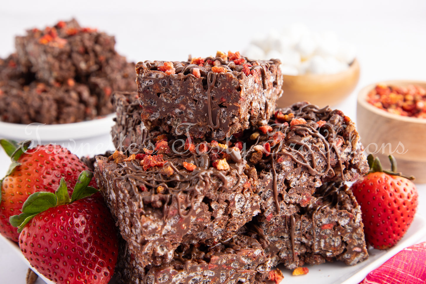 Chocolate Krispie Treats with Strawberries