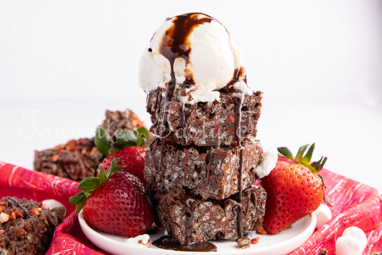 Chocolate Krispie Treats with Strawberries