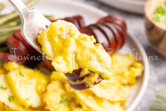 Cheesy Potatoes with Hasselback Smoked Sausage