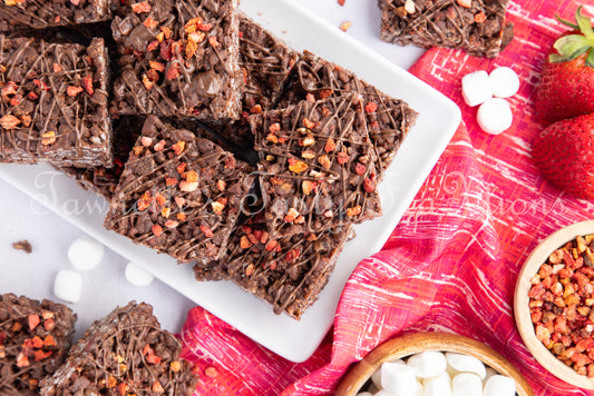 Chocolate Krispie Treats with Strawberries