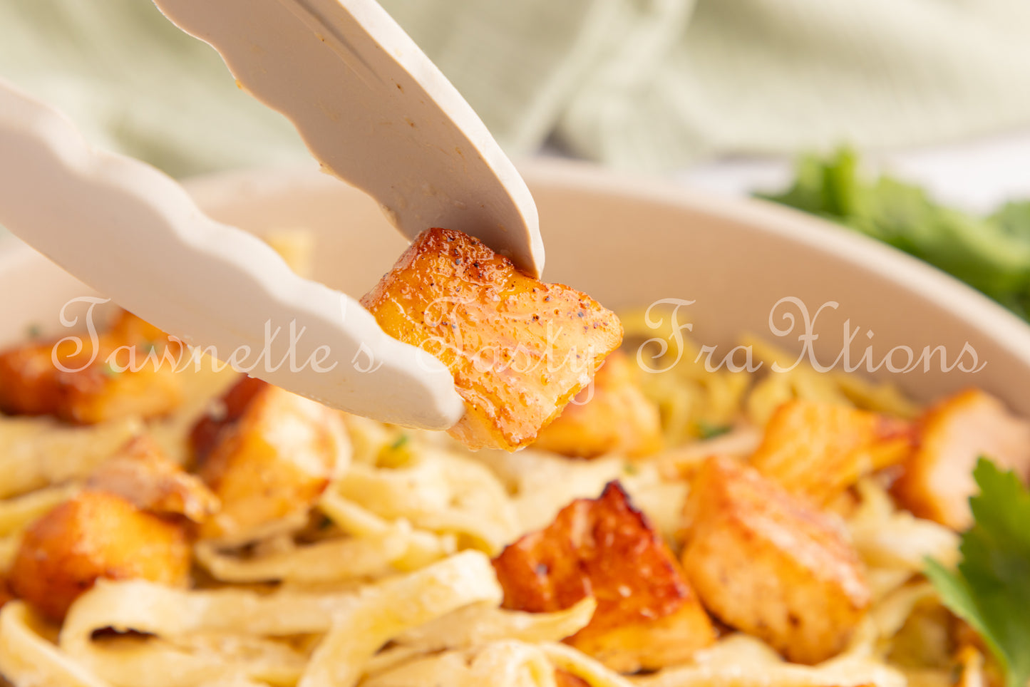 Garlic Salmon Bites with Fettuccini Alfredo