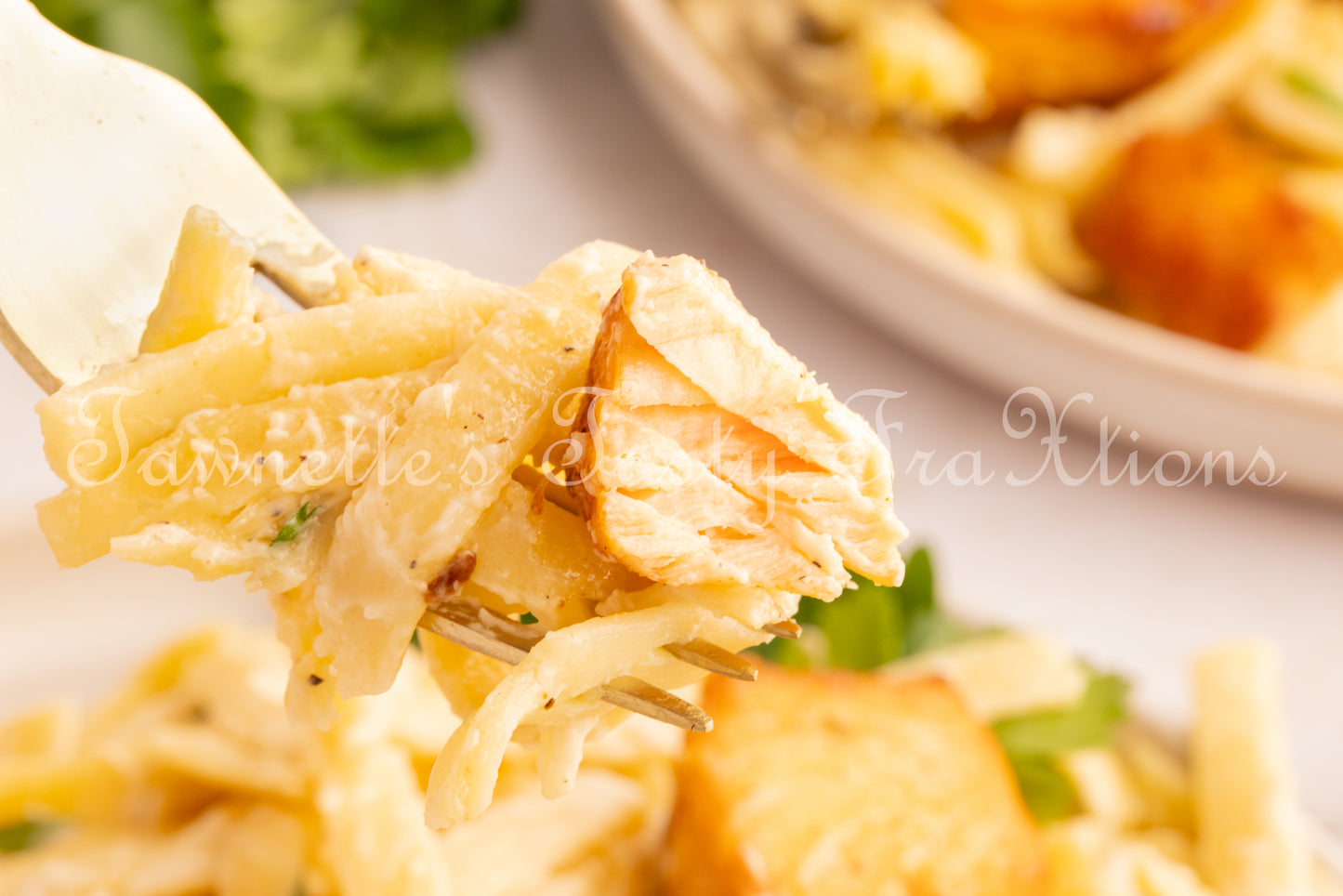 Garlic Salmon Bites with Fettuccini Alfredo